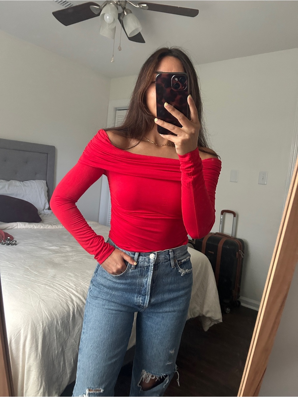 Mango Red Off the Shoulders Top Trendy